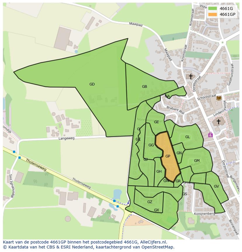 Afbeelding van het postcodegebied 4661 GP op de kaart.