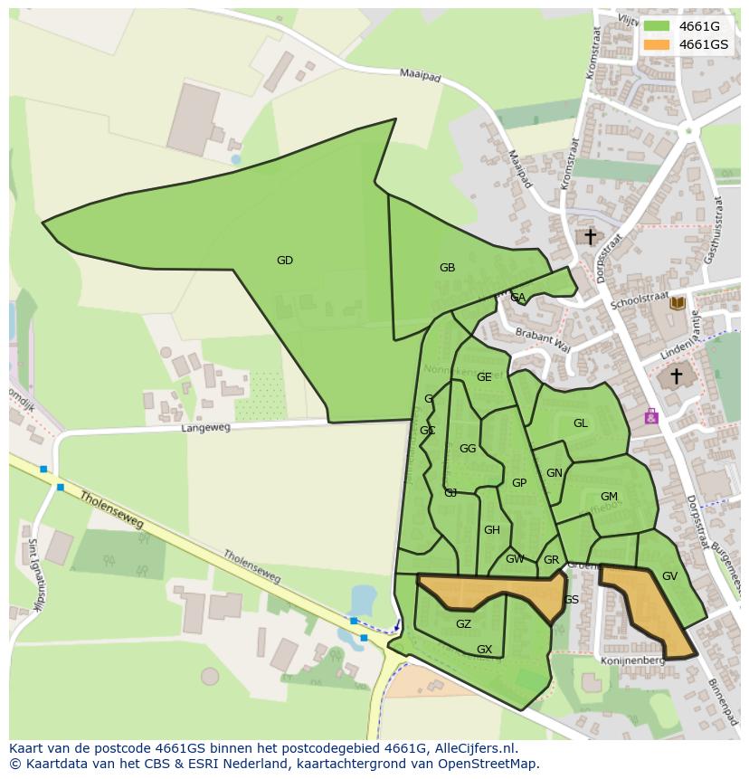 Afbeelding van het postcodegebied 4661 GS op de kaart.