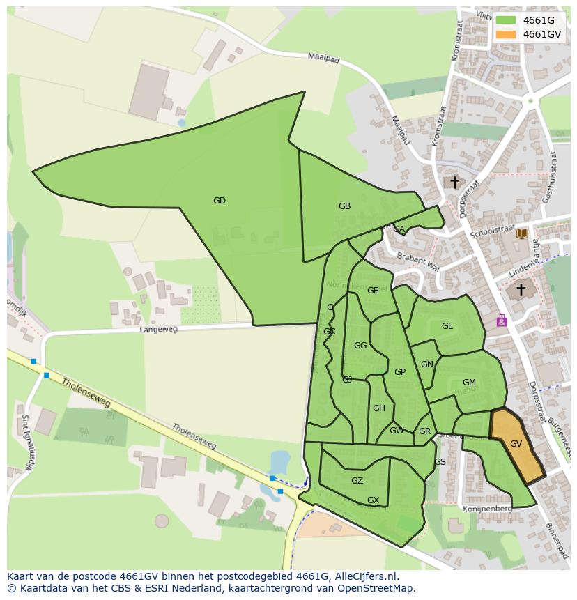 Afbeelding van het postcodegebied 4661 GV op de kaart.