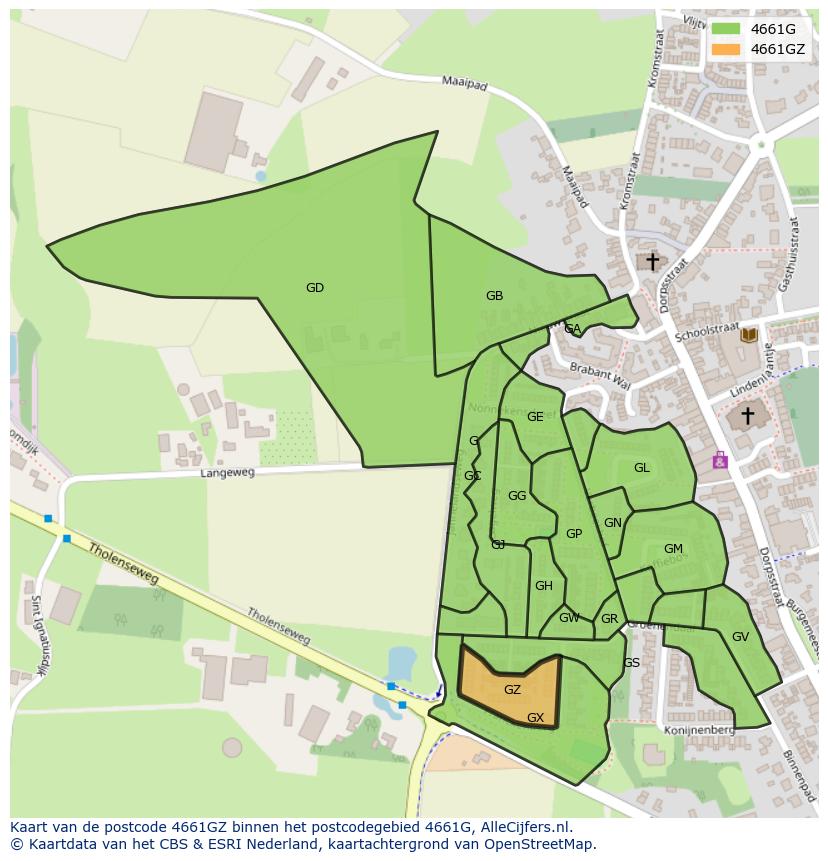 Afbeelding van het postcodegebied 4661 GZ op de kaart.