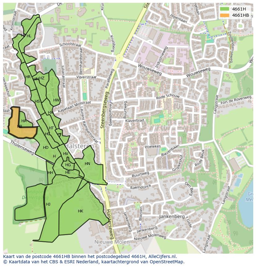 Afbeelding van het postcodegebied 4661 HB op de kaart.