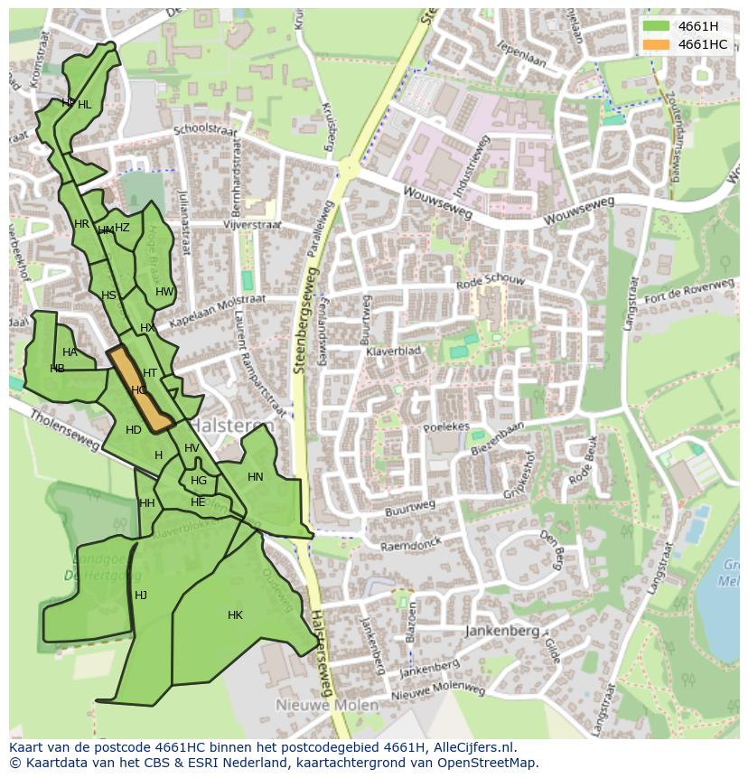 Afbeelding van het postcodegebied 4661 HC op de kaart.