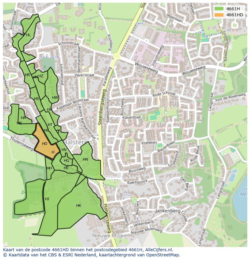 Afbeelding van het postcodegebied 4661 HD op de kaart.