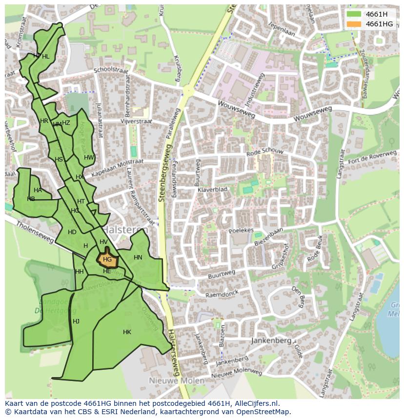 Afbeelding van het postcodegebied 4661 HG op de kaart.