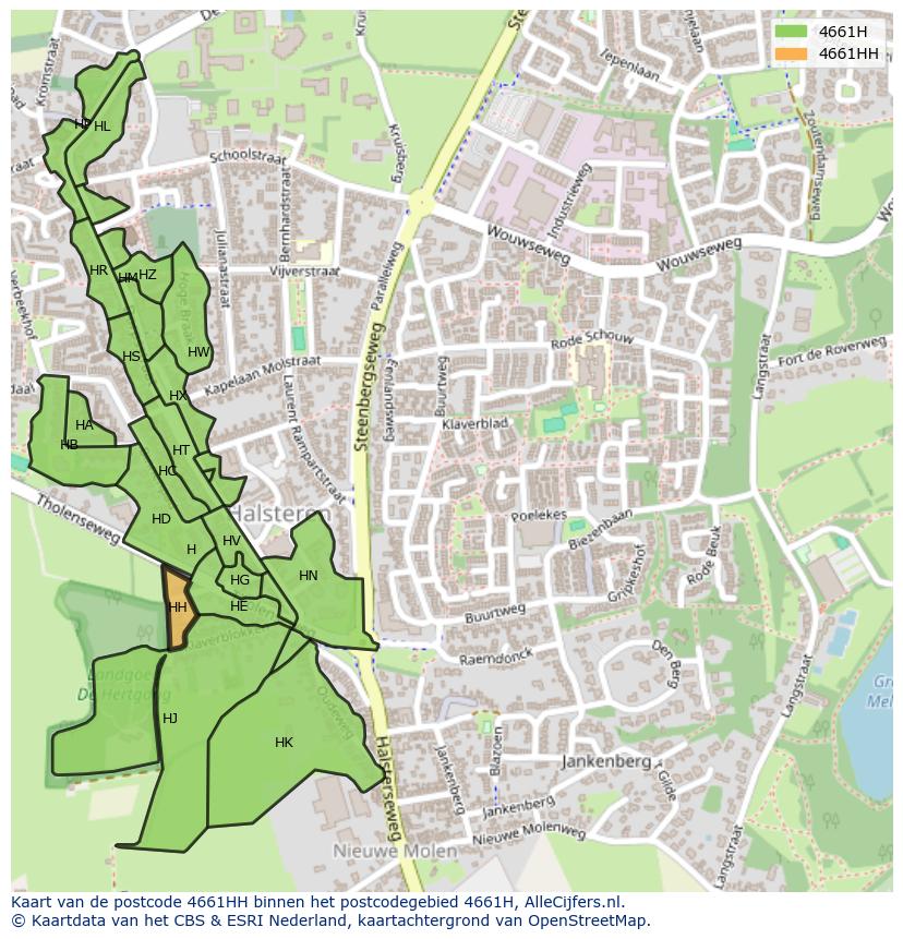 Afbeelding van het postcodegebied 4661 HH op de kaart.