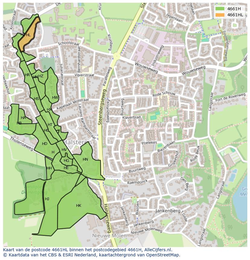 Afbeelding van het postcodegebied 4661 HL op de kaart.