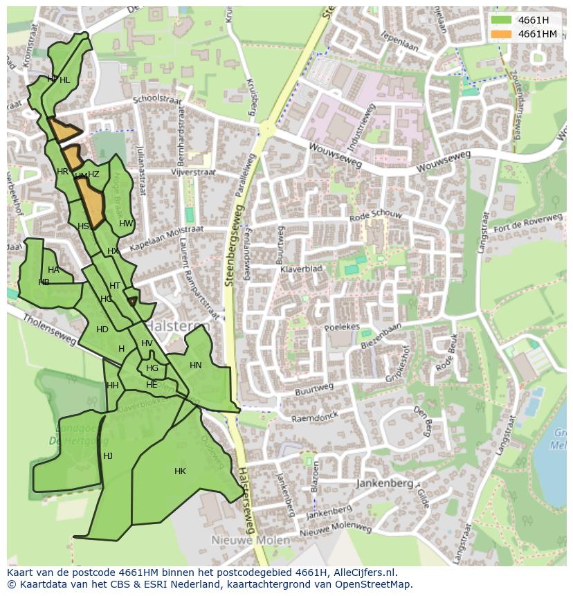 Afbeelding van het postcodegebied 4661 HM op de kaart.