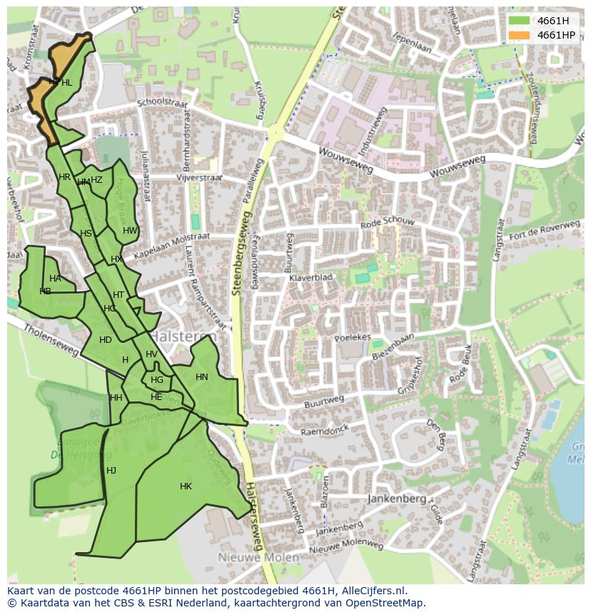 Afbeelding van het postcodegebied 4661 HP op de kaart.
