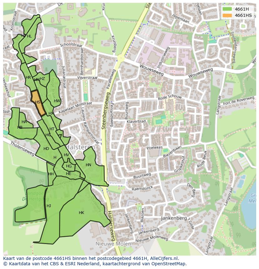 Afbeelding van het postcodegebied 4661 HS op de kaart.