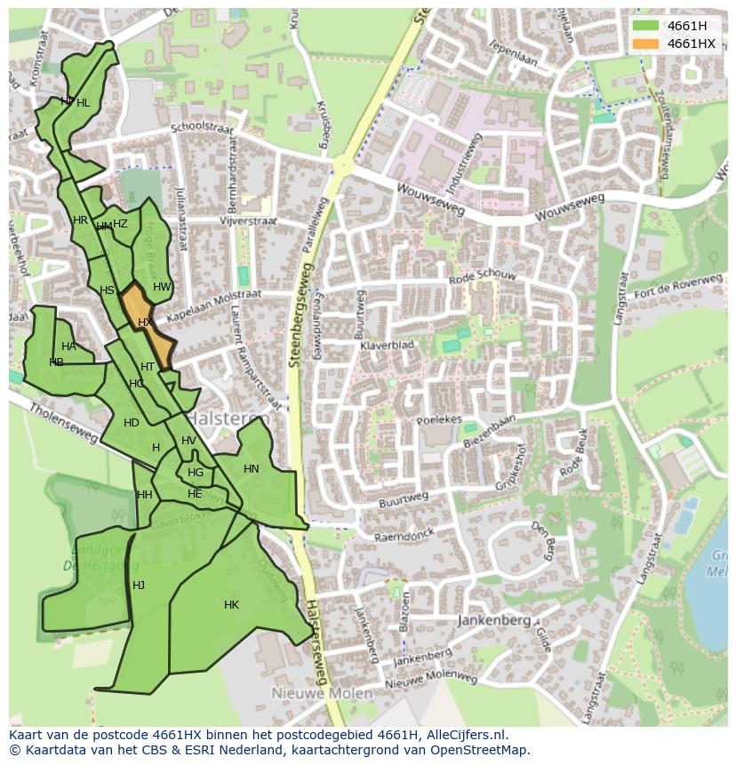 Afbeelding van het postcodegebied 4661 HX op de kaart.