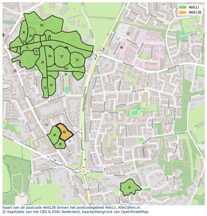 Afbeelding van het postcodegebied 4661 JB op de kaart.