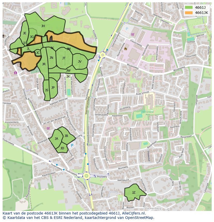 Afbeelding van het postcodegebied 4661 JK op de kaart.