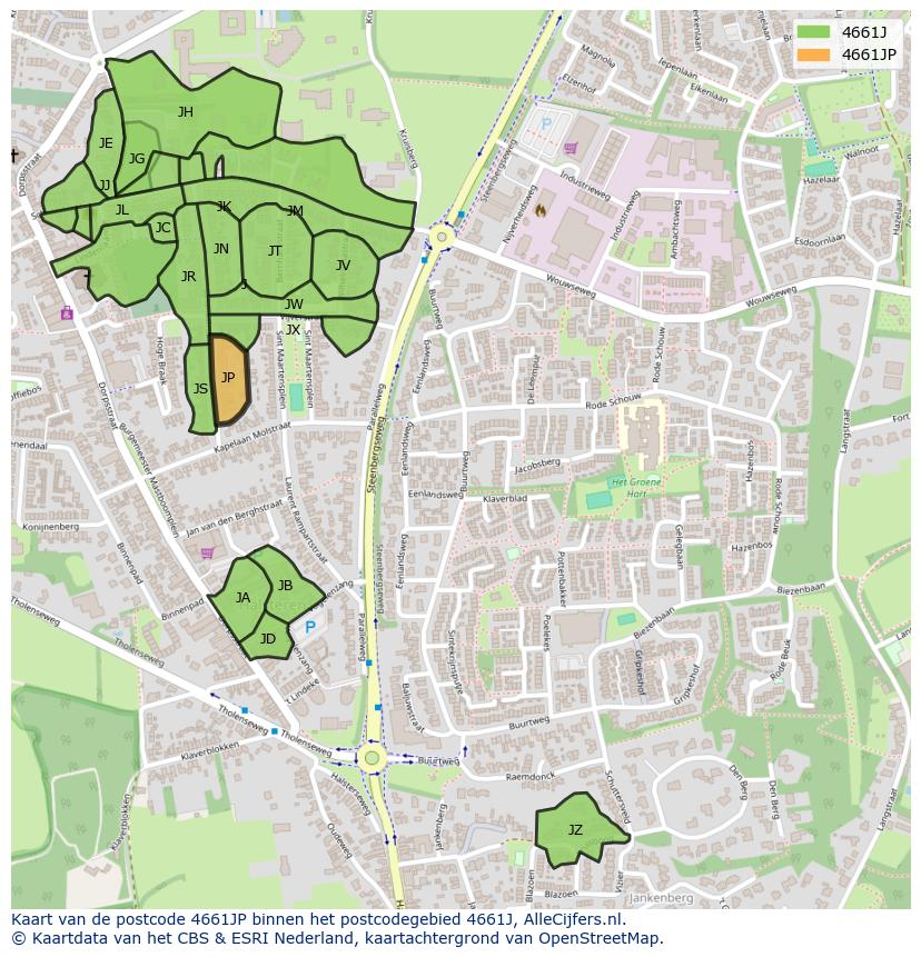 Afbeelding van het postcodegebied 4661 JP op de kaart.