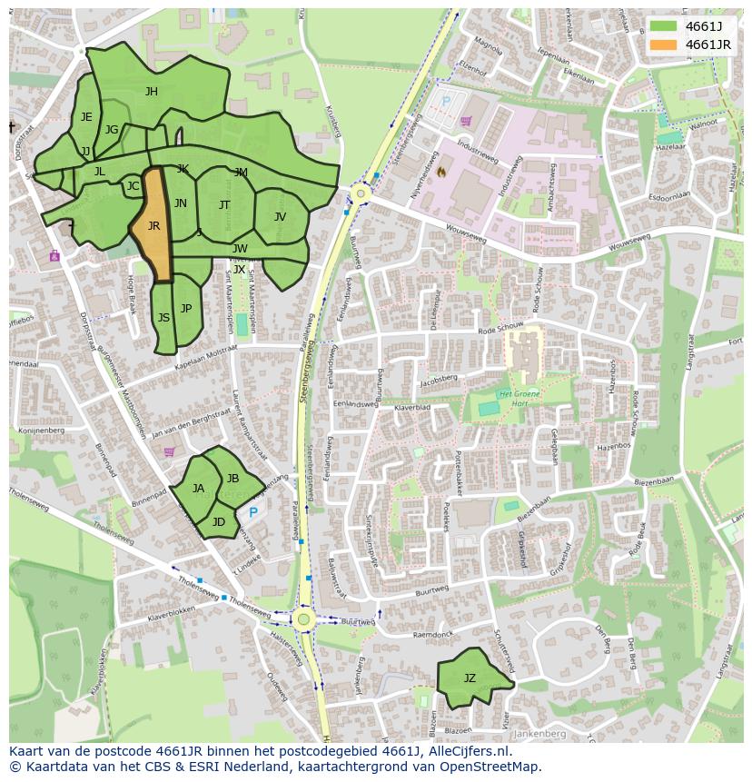 Afbeelding van het postcodegebied 4661 JR op de kaart.
