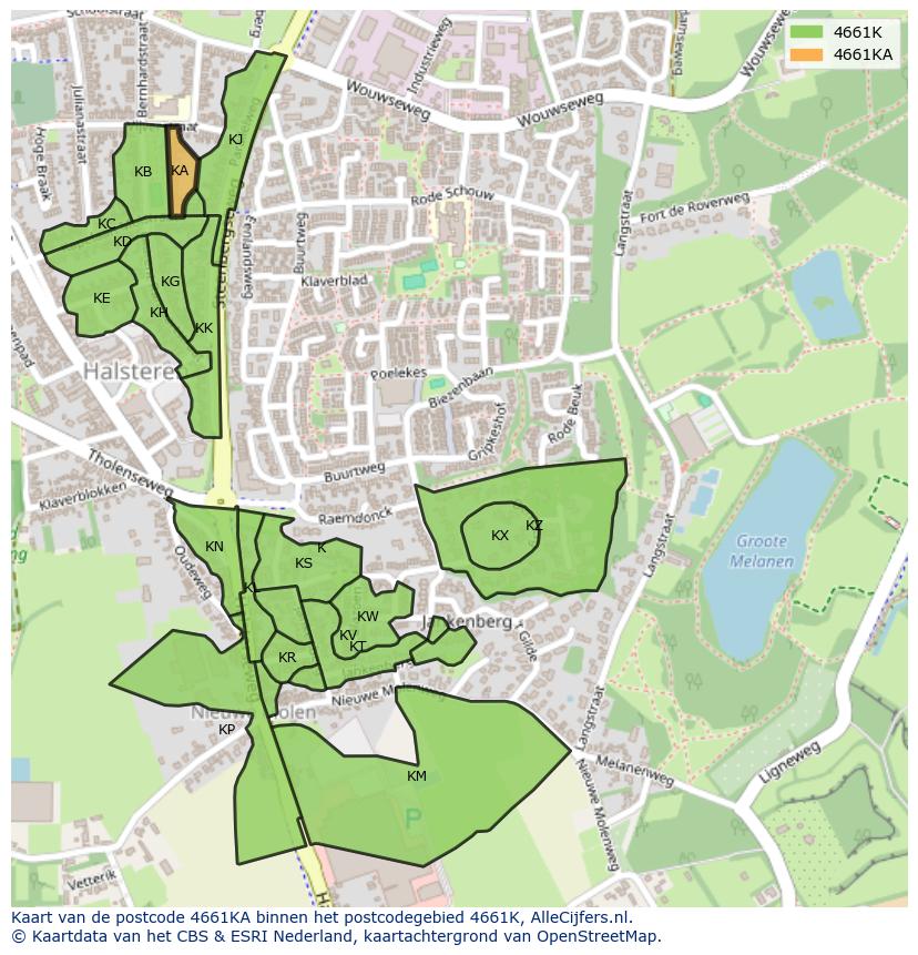 Afbeelding van het postcodegebied 4661 KA op de kaart.