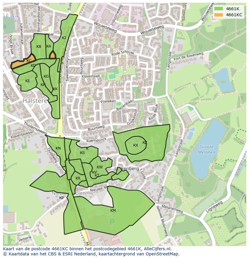 Afbeelding van het postcodegebied 4661 KC op de kaart.