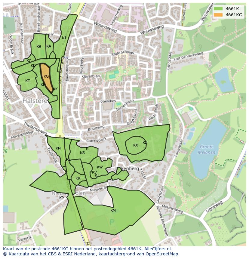 Afbeelding van het postcodegebied 4661 KG op de kaart.