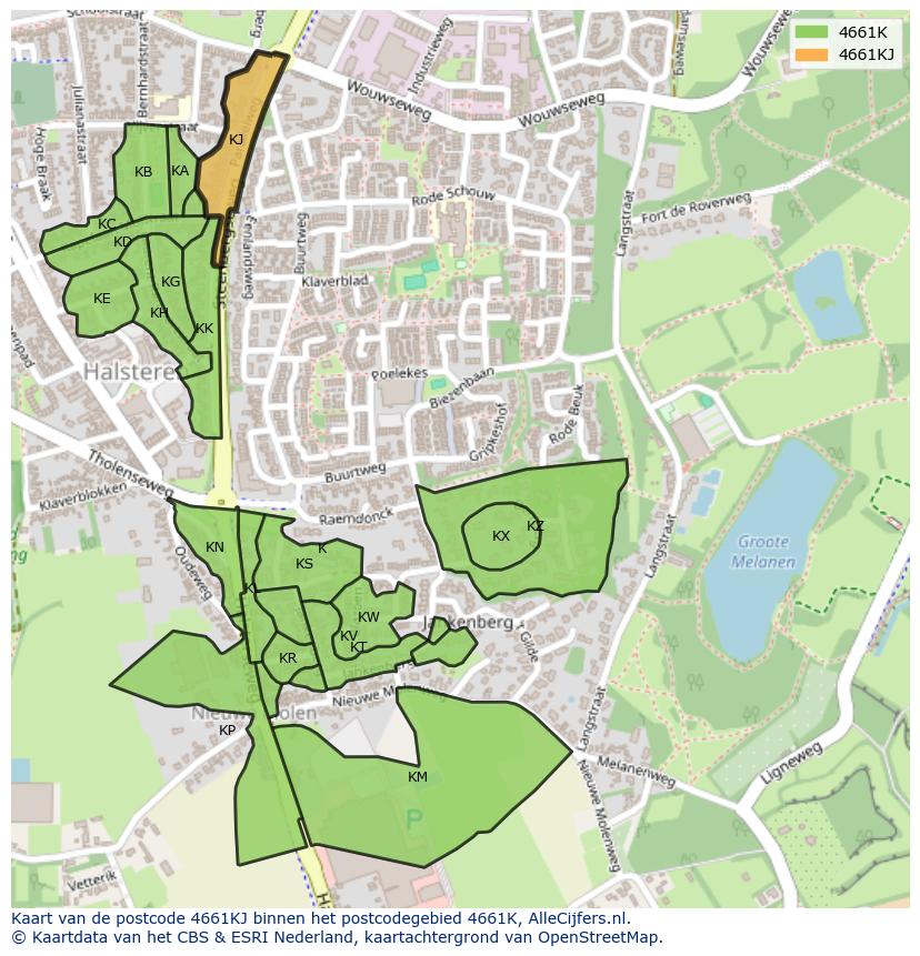 Afbeelding van het postcodegebied 4661 KJ op de kaart.