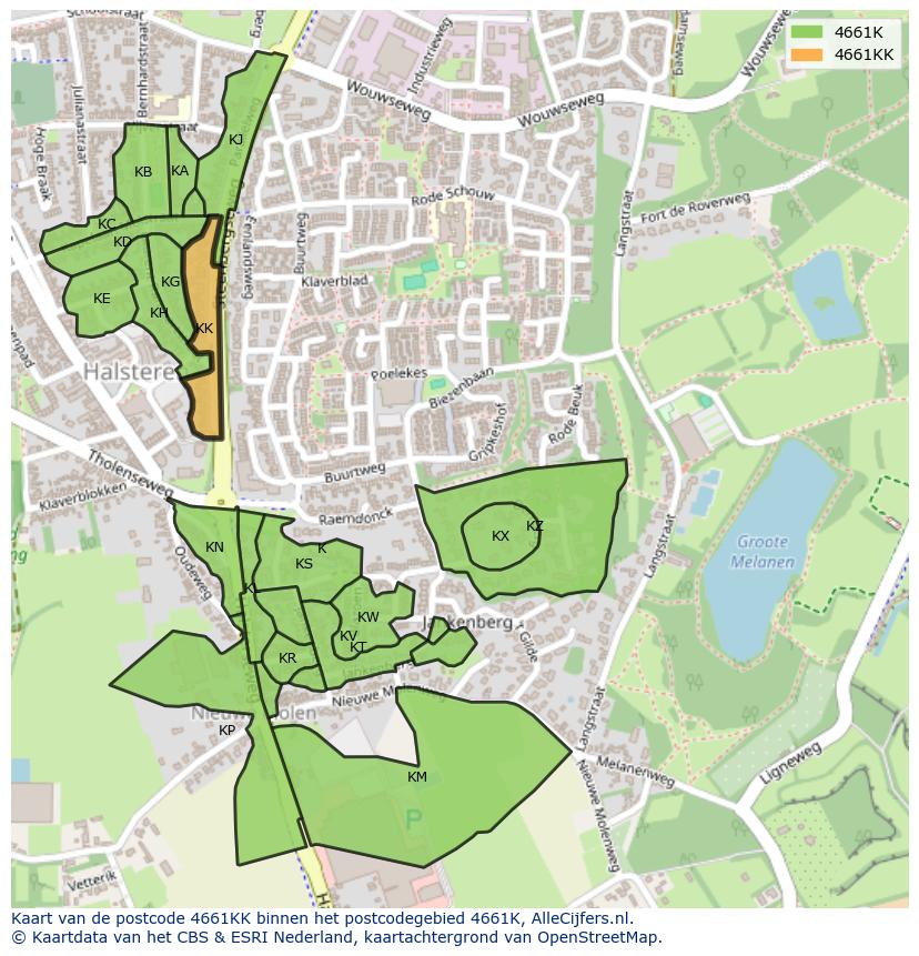 Afbeelding van het postcodegebied 4661 KK op de kaart.