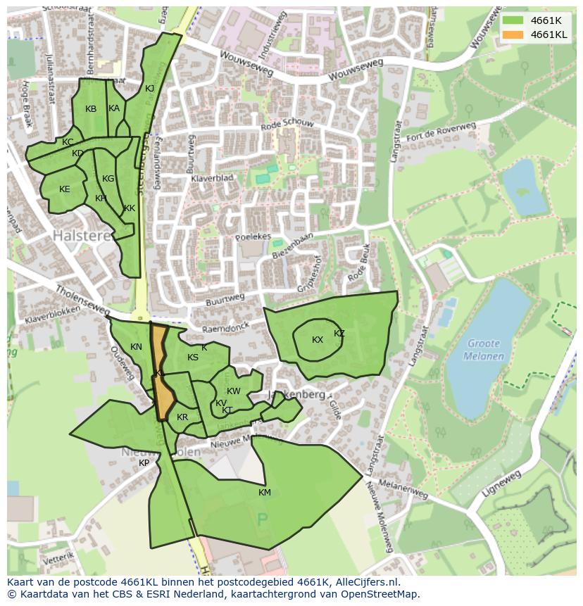 Afbeelding van het postcodegebied 4661 KL op de kaart.