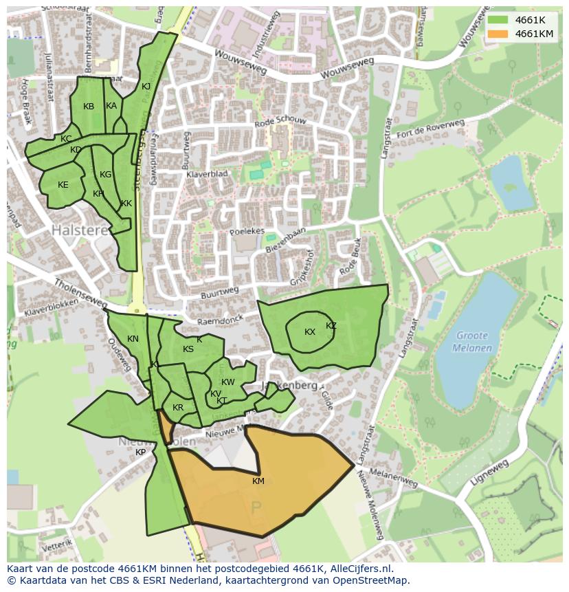 Afbeelding van het postcodegebied 4661 KM op de kaart.