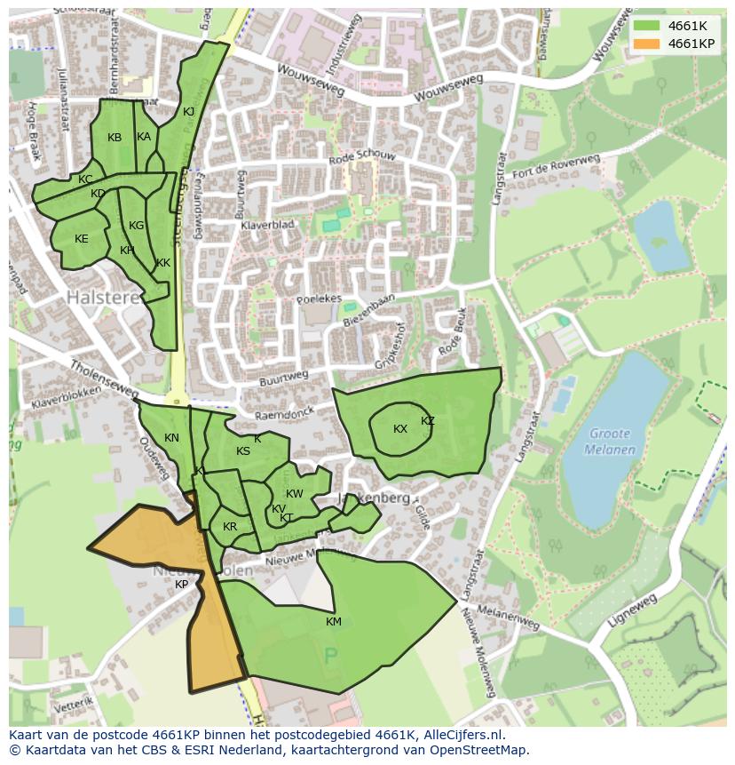 Afbeelding van het postcodegebied 4661 KP op de kaart.
