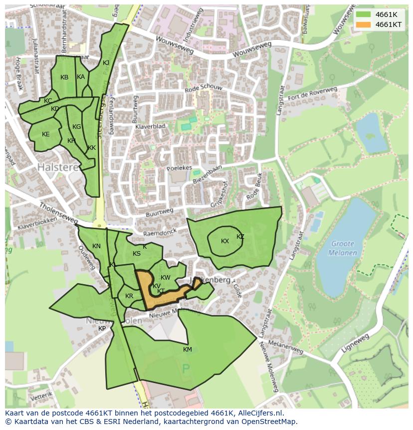 Afbeelding van het postcodegebied 4661 KT op de kaart.