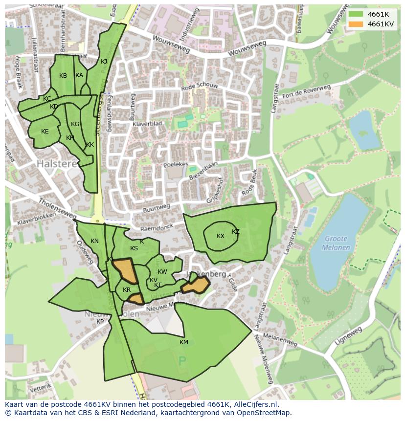 Afbeelding van het postcodegebied 4661 KV op de kaart.
