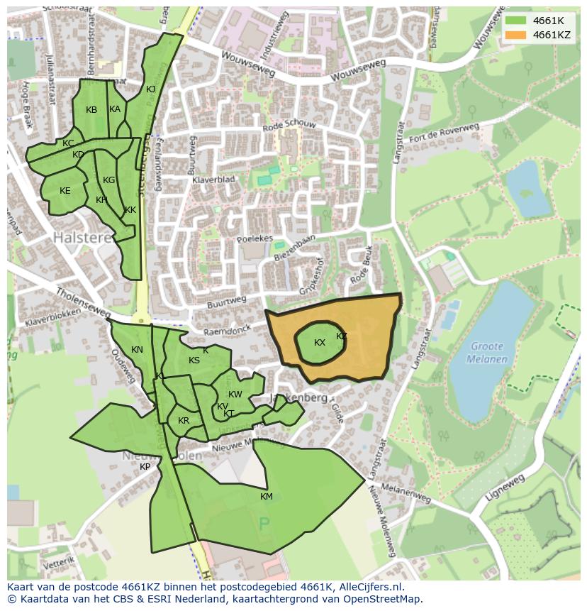 Afbeelding van het postcodegebied 4661 KZ op de kaart.