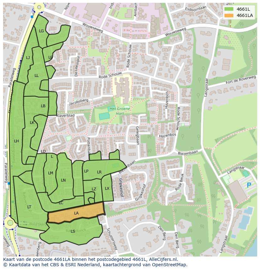 Afbeelding van het postcodegebied 4661 LA op de kaart.