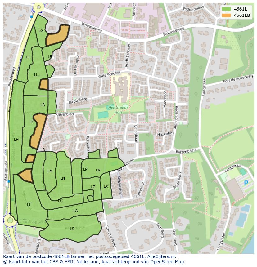 Afbeelding van het postcodegebied 4661 LB op de kaart.