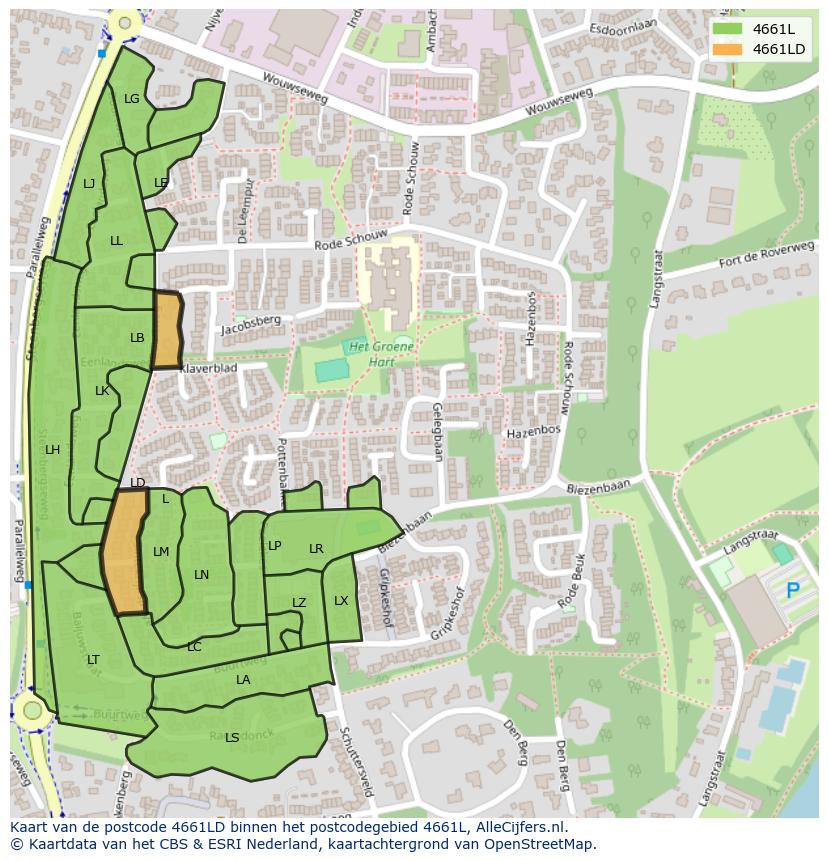 Afbeelding van het postcodegebied 4661 LD op de kaart.
