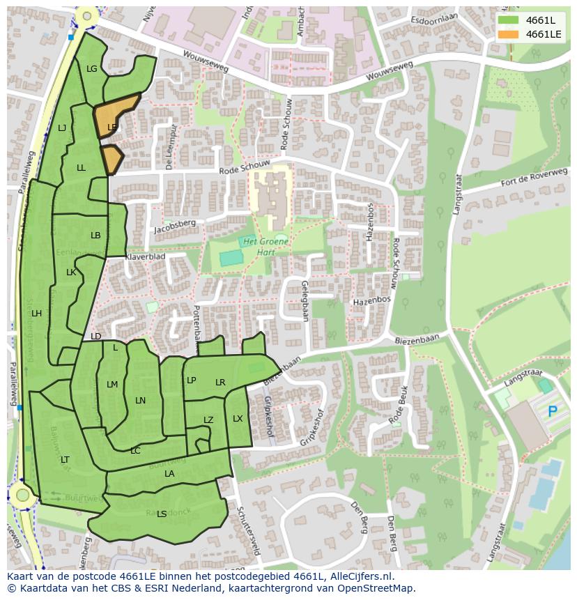 Afbeelding van het postcodegebied 4661 LE op de kaart.
