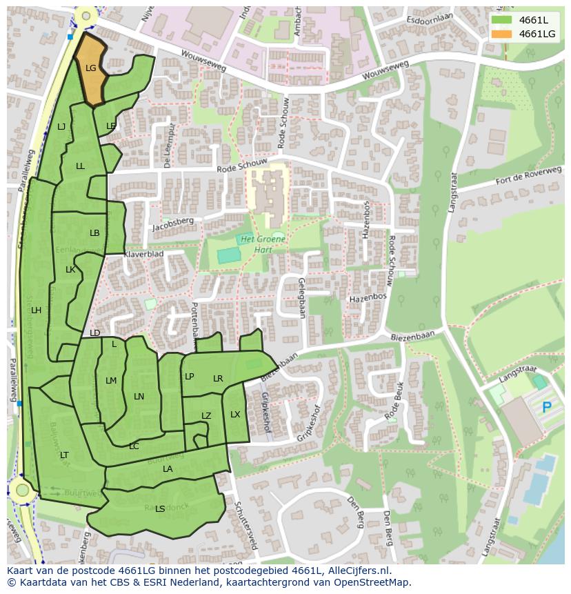 Afbeelding van het postcodegebied 4661 LG op de kaart.