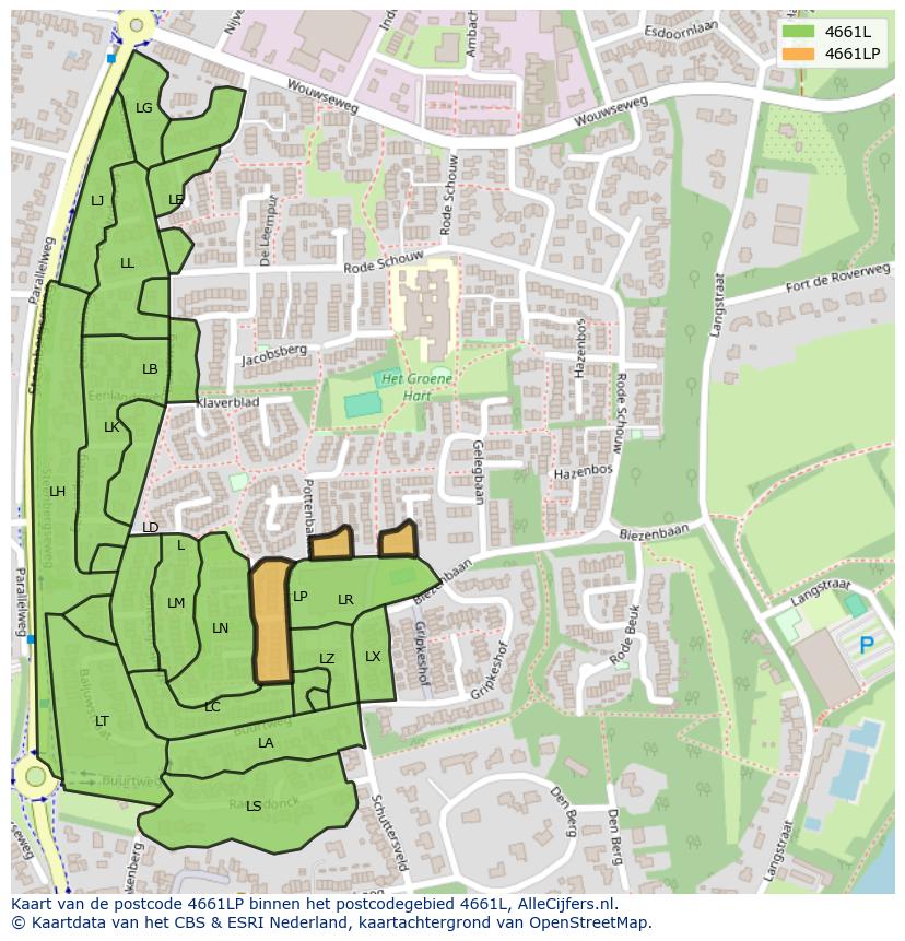 Afbeelding van het postcodegebied 4661 LP op de kaart.