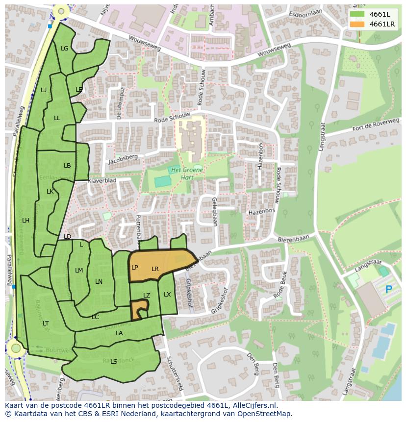 Afbeelding van het postcodegebied 4661 LR op de kaart.