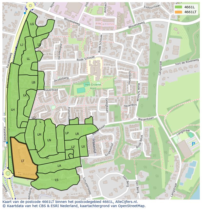 Afbeelding van het postcodegebied 4661 LT op de kaart.