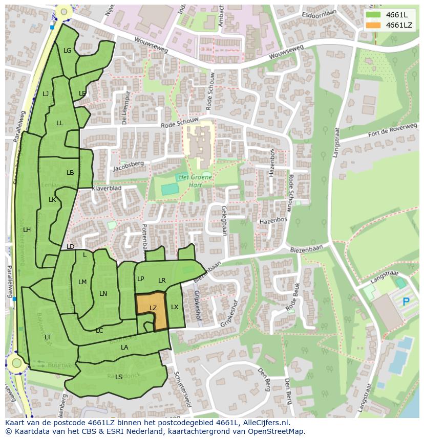Afbeelding van het postcodegebied 4661 LZ op de kaart.