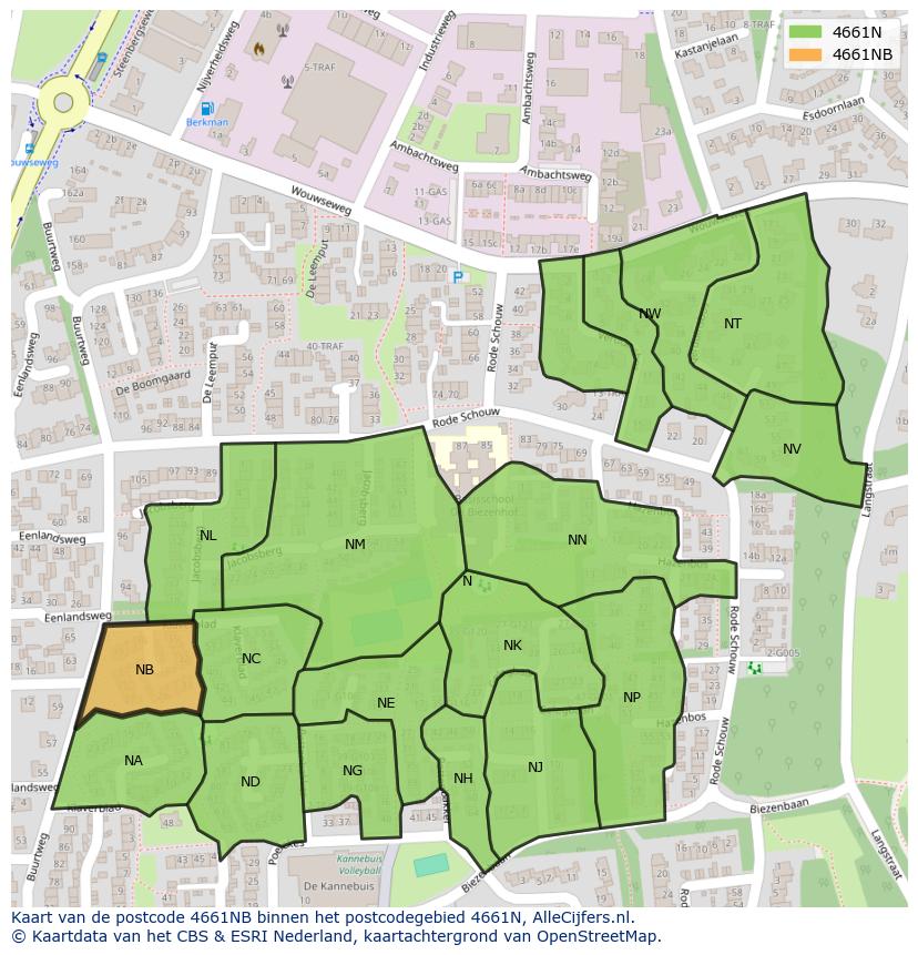 Afbeelding van het postcodegebied 4661 NB op de kaart.
