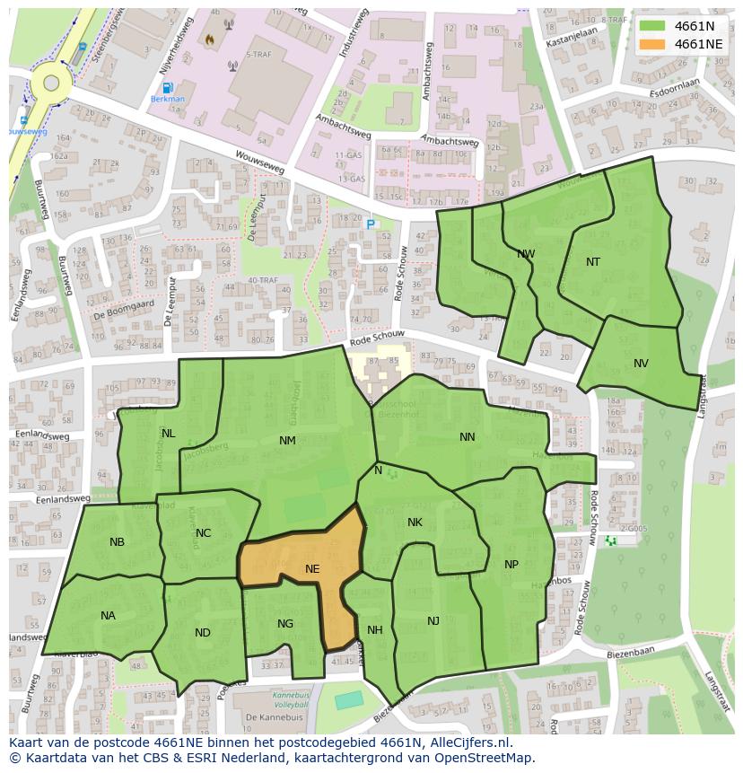 Afbeelding van het postcodegebied 4661 NE op de kaart.