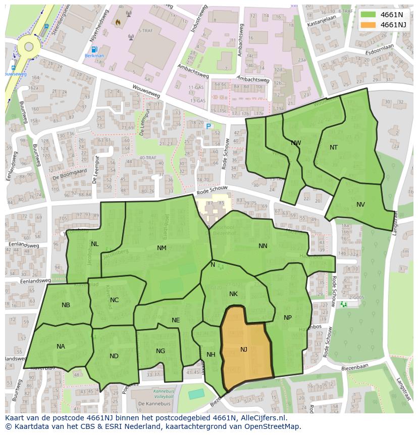 Afbeelding van het postcodegebied 4661 NJ op de kaart.