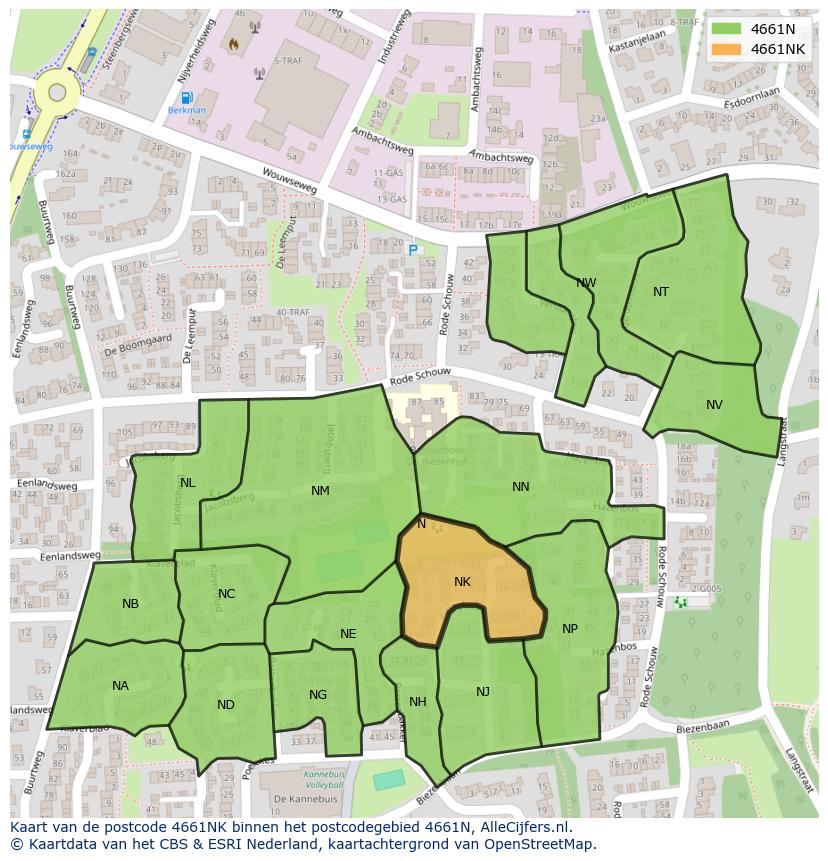 Afbeelding van het postcodegebied 4661 NK op de kaart.