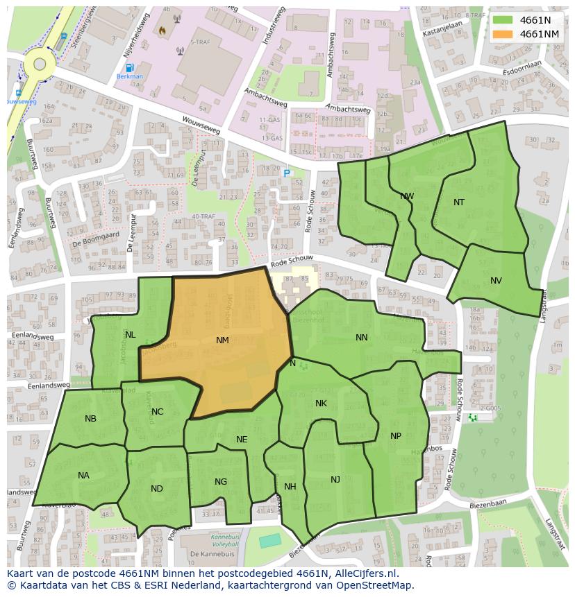 Afbeelding van het postcodegebied 4661 NM op de kaart.