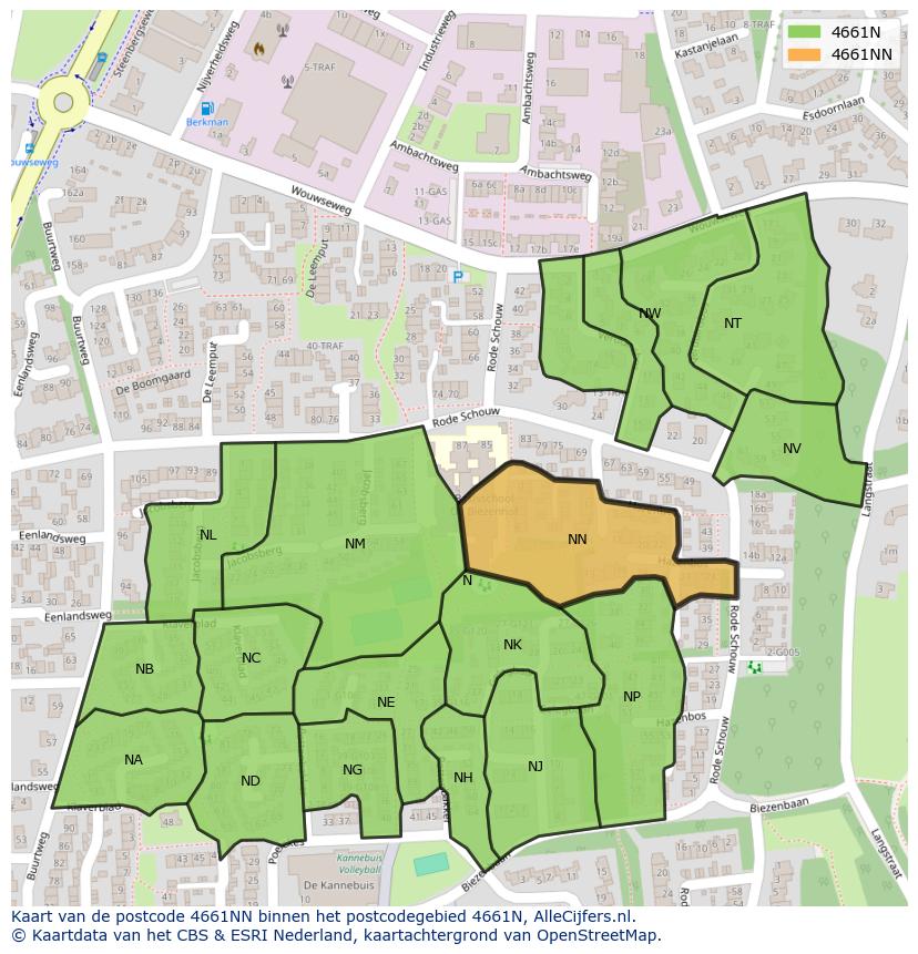 Afbeelding van het postcodegebied 4661 NN op de kaart.