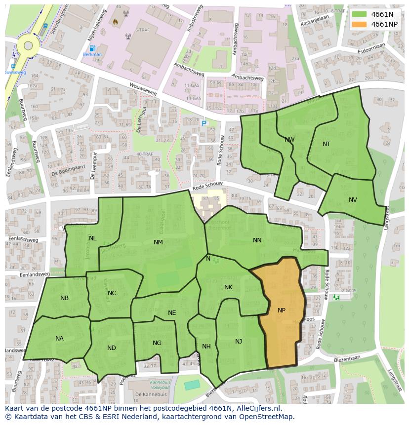 Afbeelding van het postcodegebied 4661 NP op de kaart.