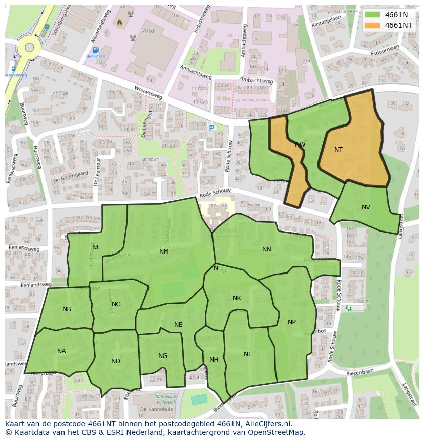 Afbeelding van het postcodegebied 4661 NT op de kaart.