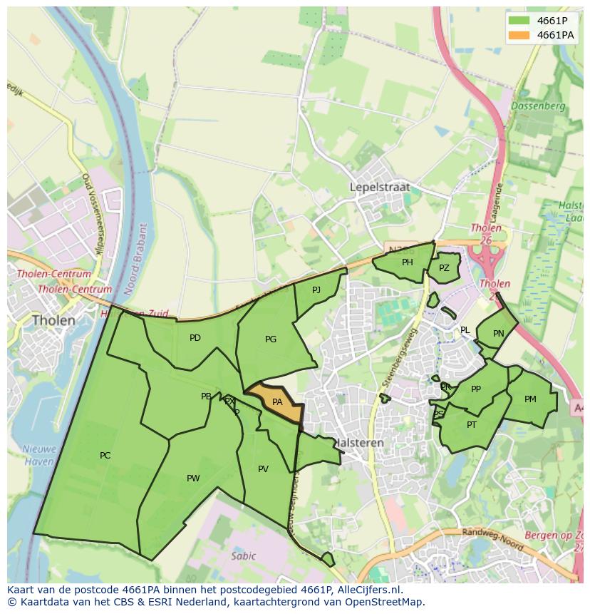 Afbeelding van het postcodegebied 4661 PA op de kaart.