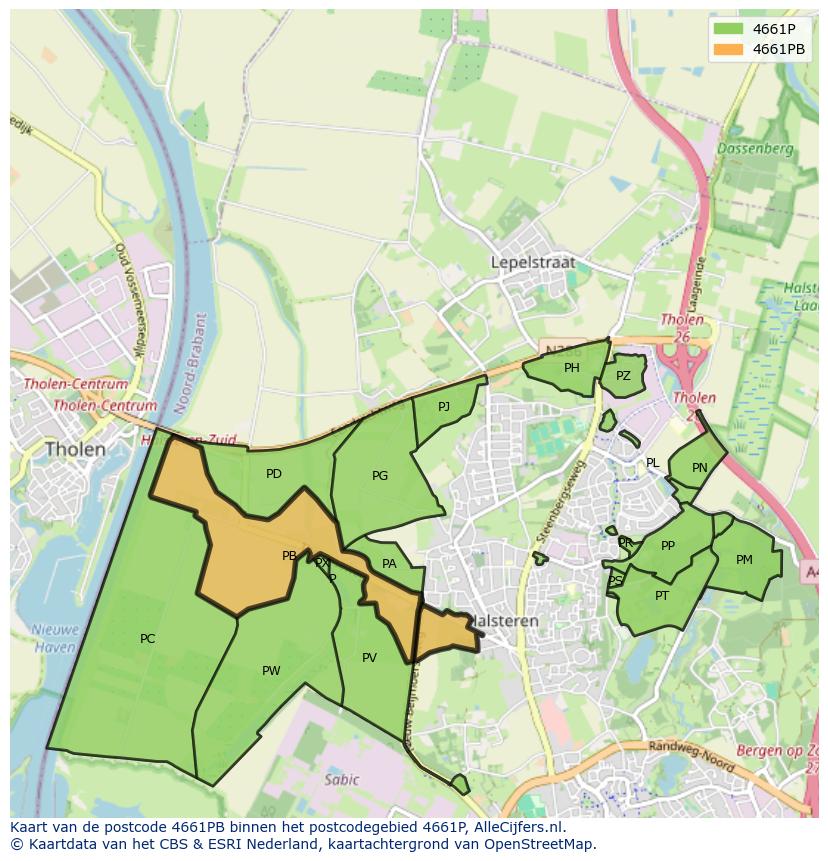 Afbeelding van het postcodegebied 4661 PB op de kaart.