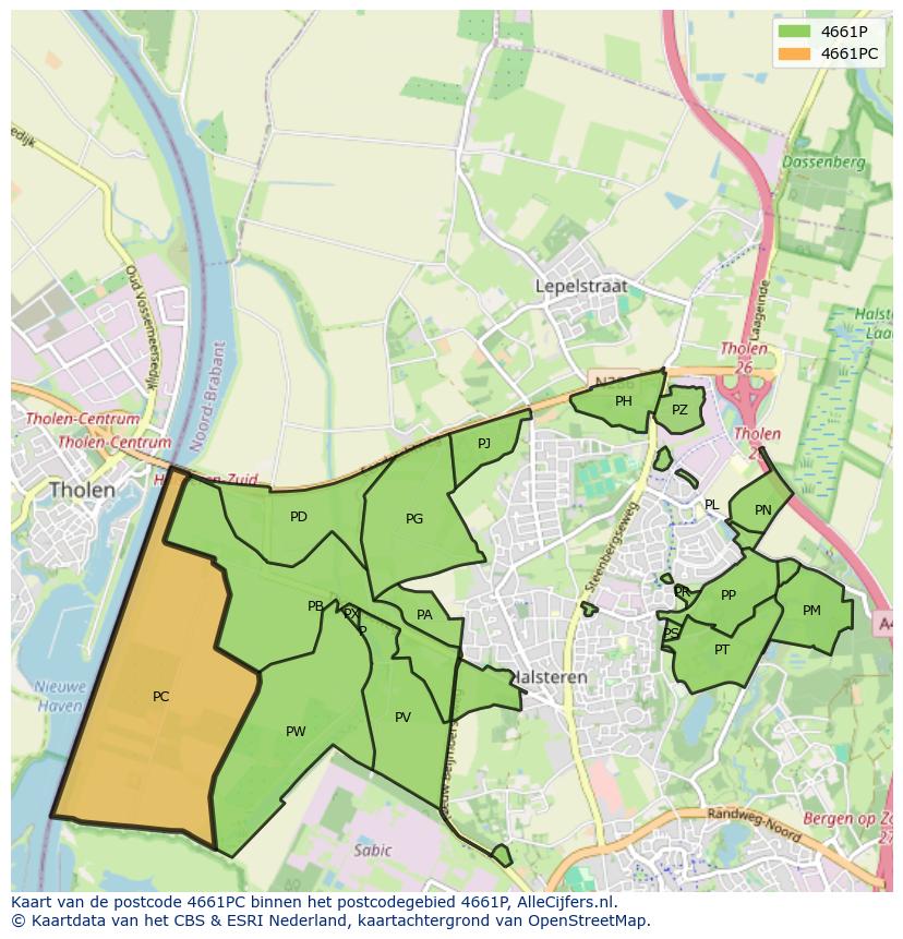 Afbeelding van het postcodegebied 4661 PC op de kaart.
