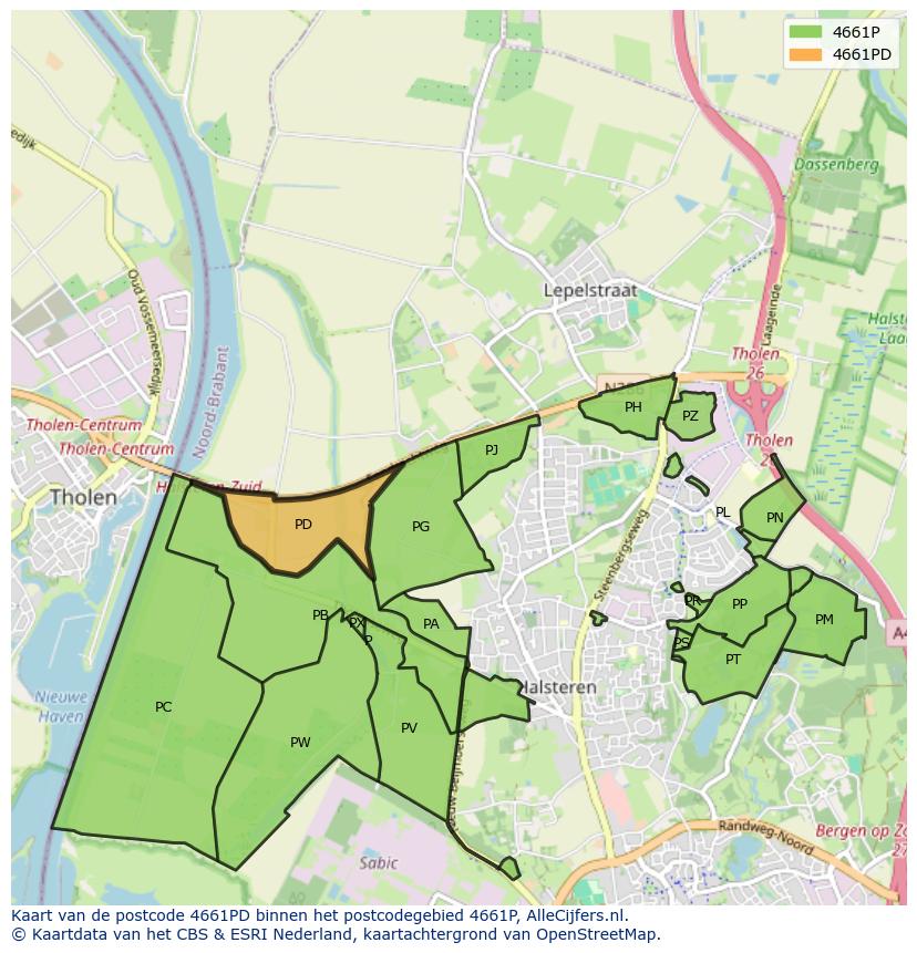 Afbeelding van het postcodegebied 4661 PD op de kaart.